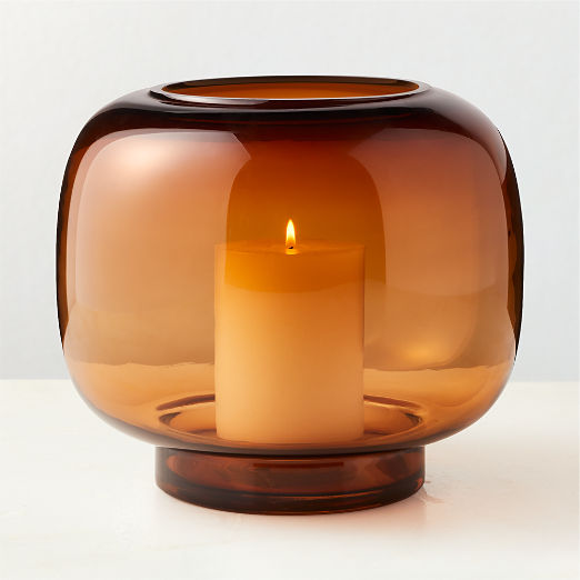 Coco Round Smoked Amber Glass Hurricane Candle Holder Large