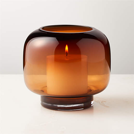 Coco Round Smoked Amber Glass Hurricane Candle Holder Small