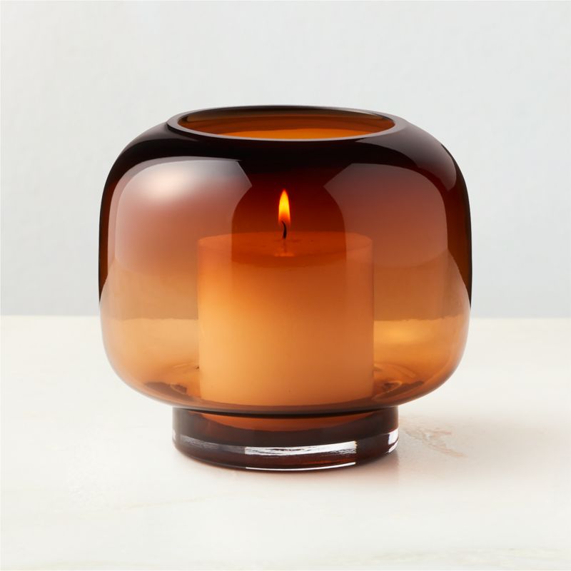 View Coco Round Smoked Amber Glass Hurricane Candle Holder Small details