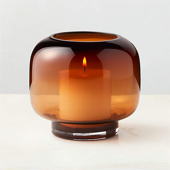 Coco Round Smoked Amber Glass Hurricane Candle Holder Small