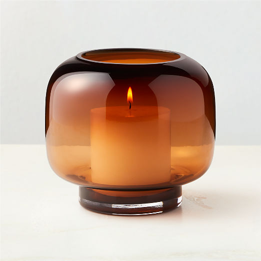 Coco Round Smoked Amber Glass Hurricane Candle Holder Small