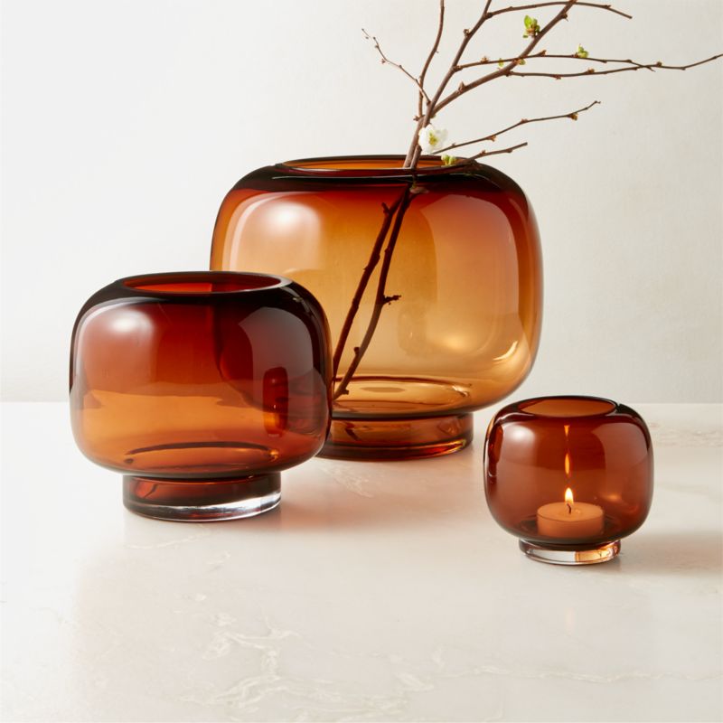 Coco Round Smoked Amber Glass Hurricane Candle Holder Small - image 7 of 19