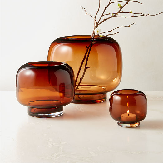 Coco Smoked Amber Glass Tealight Candle Holder