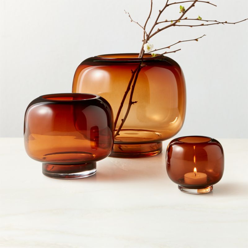 Coco Smoked Amber Glass Tealight Candle Holder