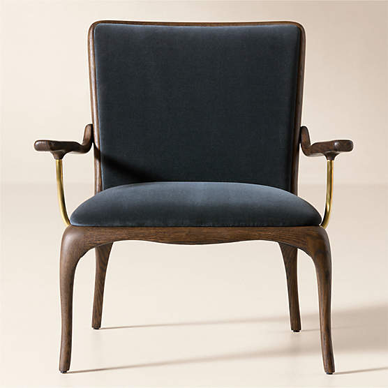 Colby Blue Faux Mohair Accent Chair with Oak Frame