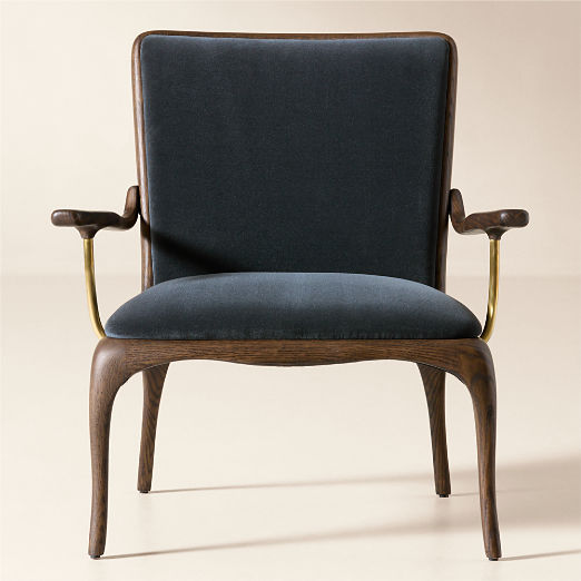 Colby Blue Faux Mohair Accent Chair with Oak Frame