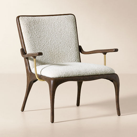 Colby White Boucle Accent Chair with Oak Frame