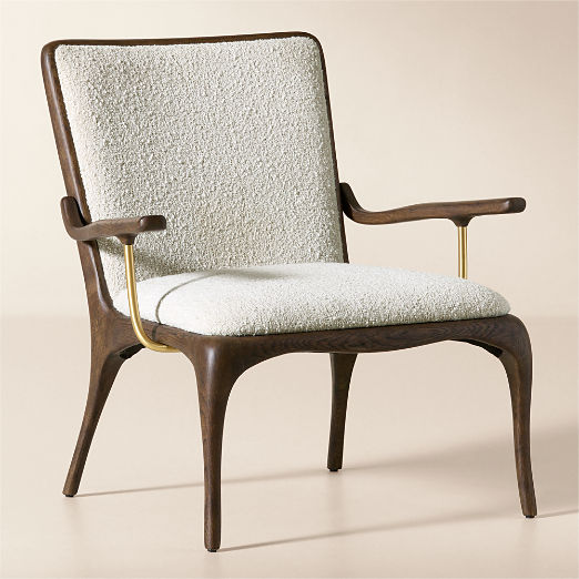 Colby White Boucle Accent Chair with Oak Frame Set of 2