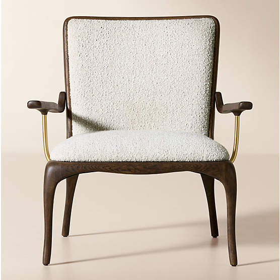 Colby White Boucle Accent Chair with Oak Frame