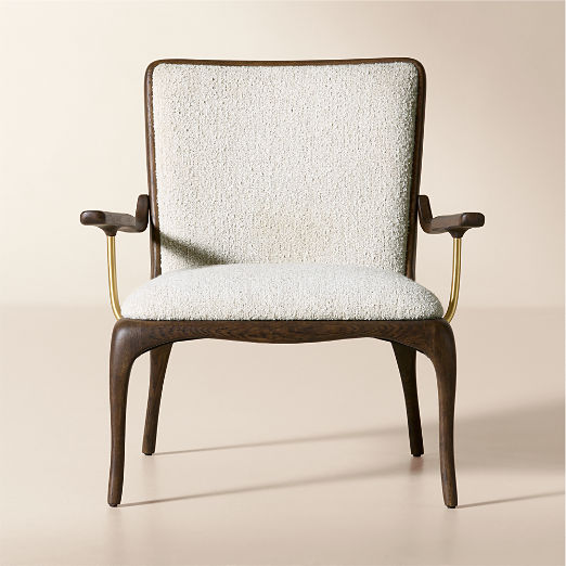 Colby White Boucle Accent Chair with Oak Frame Set of 2