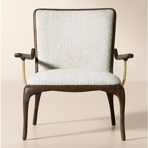 Colby White Boucle Accent Chair with Oak Frame Set of 2