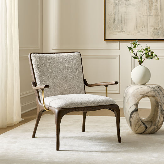 Colby White Boucle Accent Chair with Oak Frame