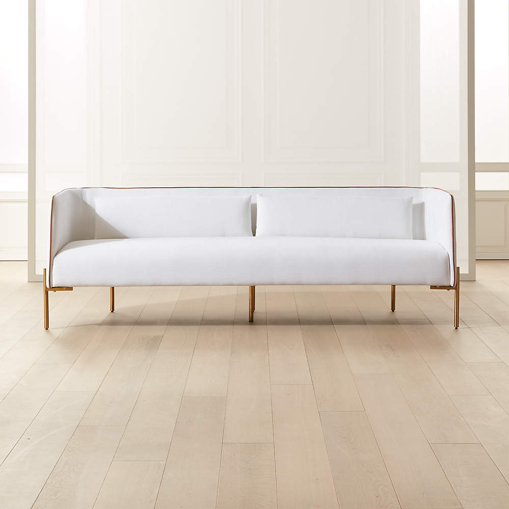 Colette White Sofa With Faux Leather, White Faux Leather