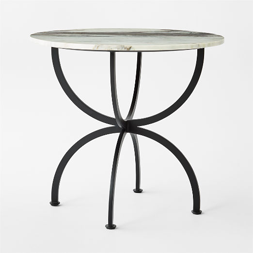 Colima 32" Round Black Metal Outdoor Bistro Table with Marble Top