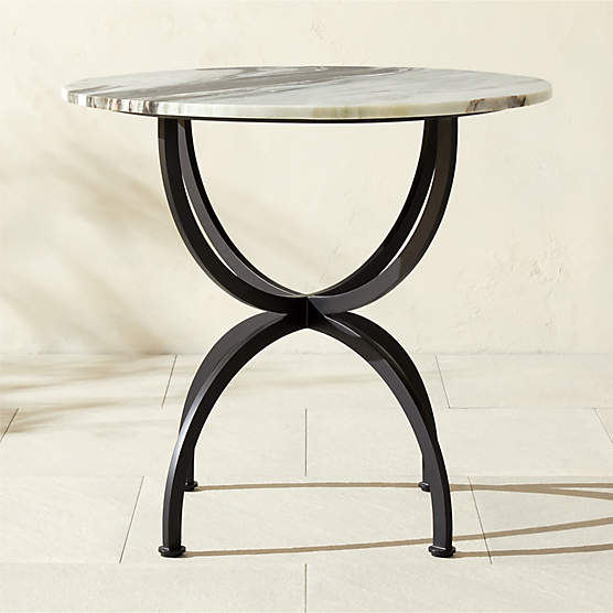 Colima 32" Round Black Metal Outdoor Bistro Table with Marble Top