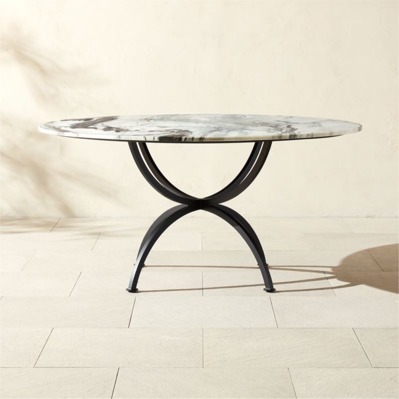 Colima 60" Round Black Metal Outdoor Dining Table with Marble Top - image 0 of 5