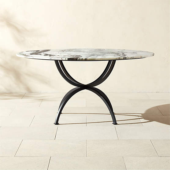 Colima 60" Round Black Metal Outdoor Dining Table with Marble Top