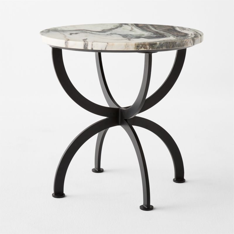 Colima Round Black Metal Outdoor Side Table with Marble Top - image 3 of 6