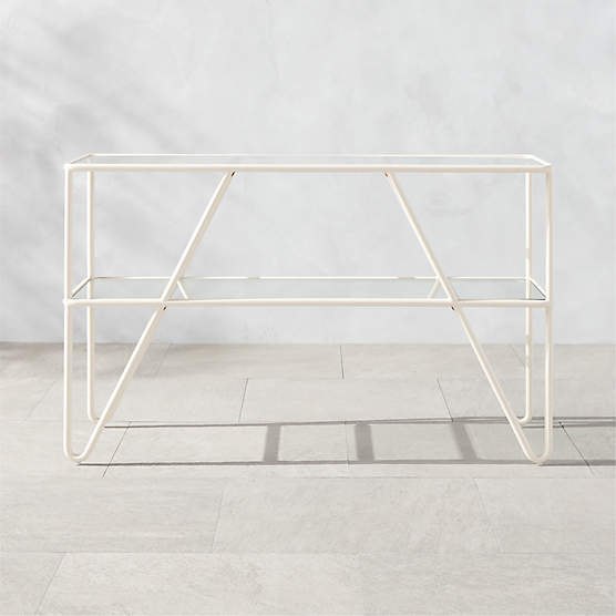 Colombe Modern Round White Metal Outdoor Dining Table with Glass Top CB2