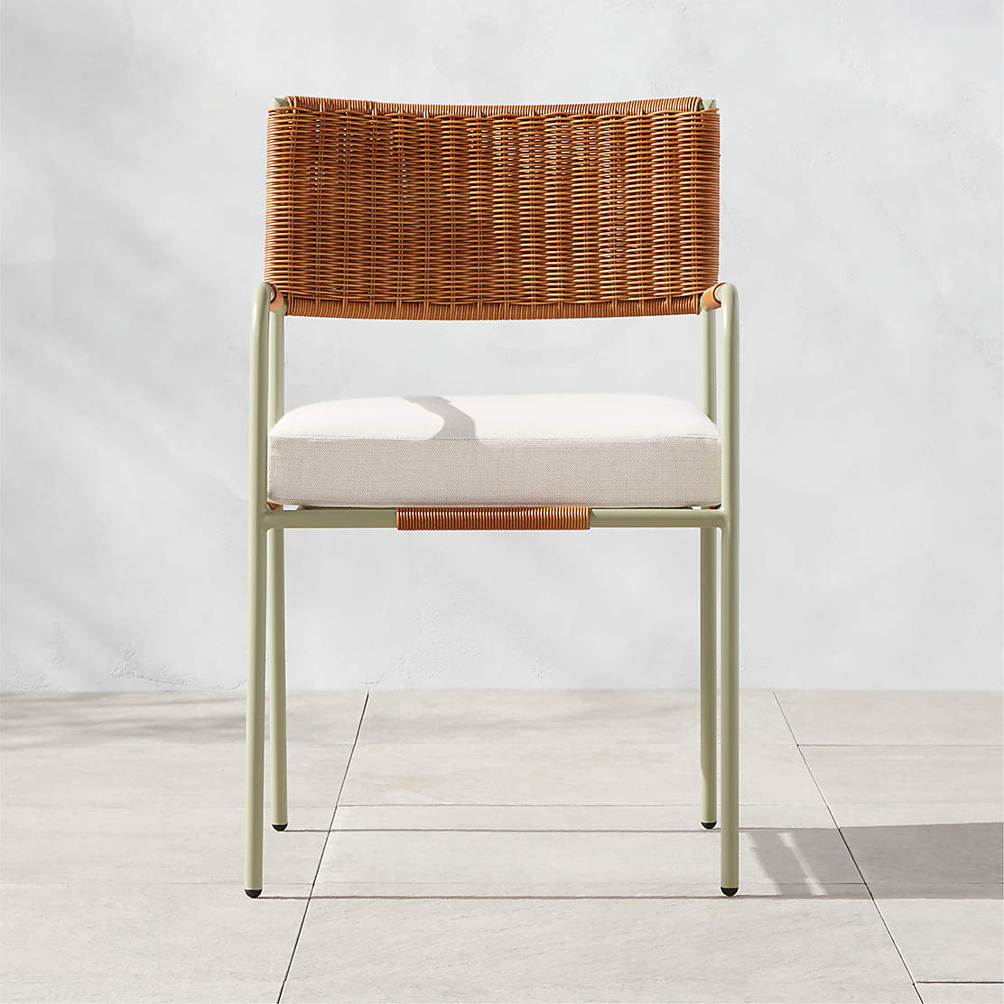 Peek Modern Rattan Outdoor Dining Chair with Ivory Sunbrella Cushion CB2