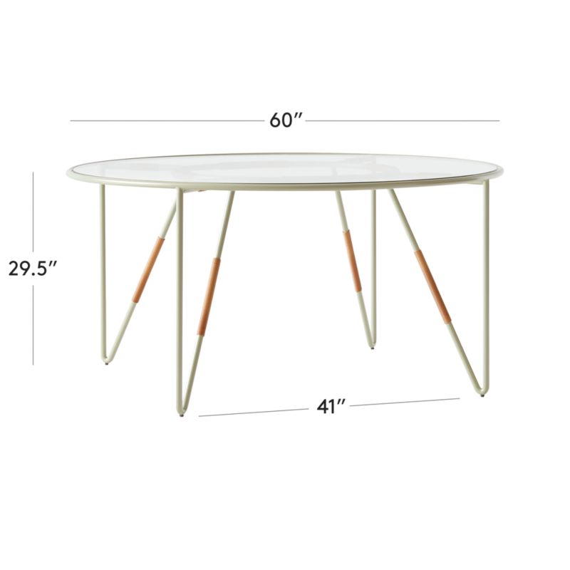 Colombe 60 Round Green Metal Outdoor Dining Table With Glass Top By Ross Cassidy Cb2 6875