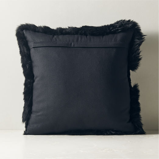 Connect Black Sheepskin Throw Pillow with Down-Alternative Insert 20"