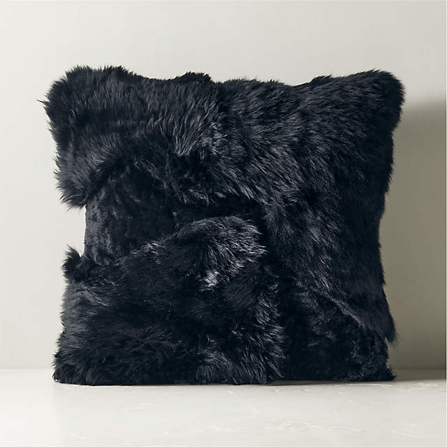 Black fuzzy throw clearance pillow