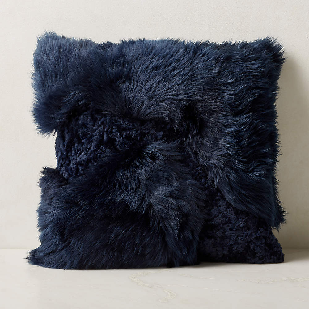 Navy blue fur discount pillows