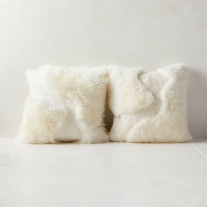 Connect White Sheepskin Fur Throw Pillow with Down-Alternative Insert 20" - image 3 of 7