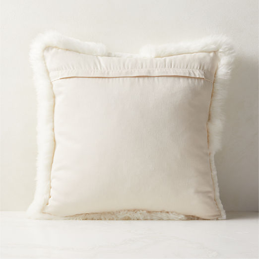 Connect White Sheepskin Fur Throw Pillow with Feather-Down Insert 20"