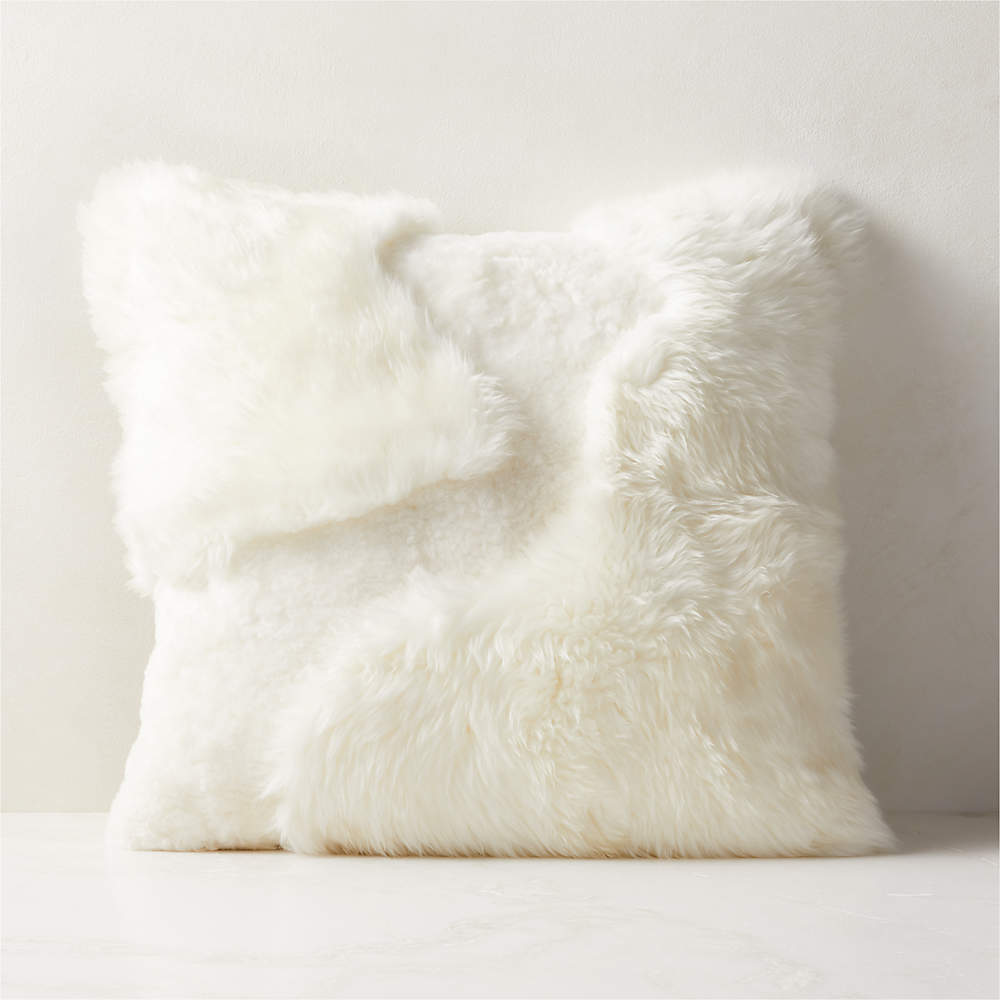Connect White Fur Modern Throw Pillow with Feather-Down Insert