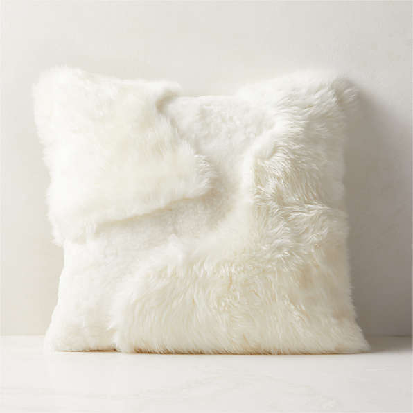 Shearling Charcoal Saddle Leather Lumbar Pillow