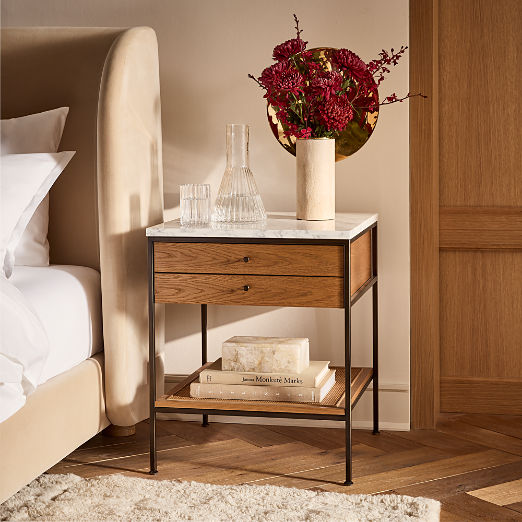Connoisseur 20" Light Oak Nightstand 2-Drawer with Marble Top Model 8714 by Paul McCobb