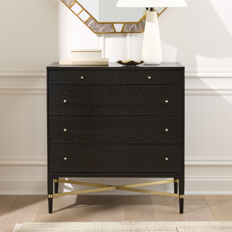 Connoisseur 34" Black Oak Wood 5-Drawer Dresser by Paul McCobb