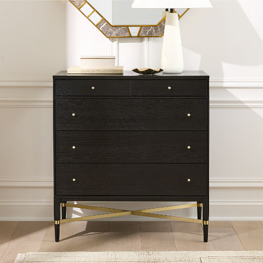 Connoisseur 34" Black Oak Wood 5-Drawer Dresser by Paul McCobb