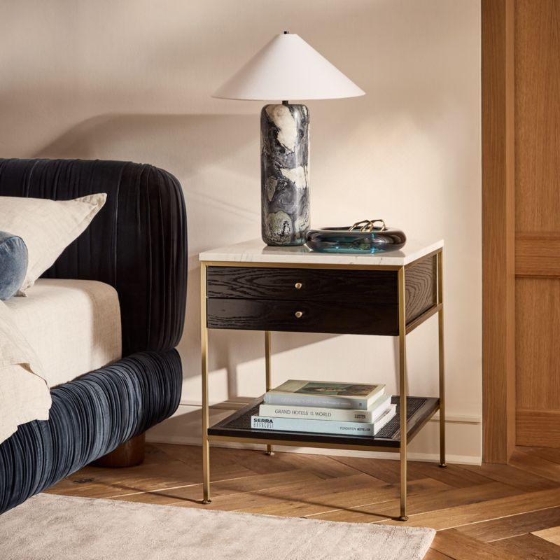 Connoisseur 20" Black Oak Wood 2-Drawer Nightstand with Marble Top by Paul McCobb - image 3 of 11