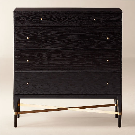 Connoisseur 34" Black Oak Wood 5-Drawer Dresser by Paul McCobb