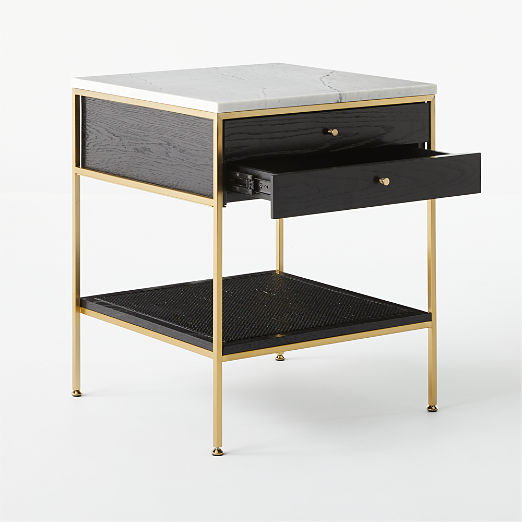 Connoisseur 20" Black Oak Wood 2-Drawer Nightstand with Marble Top by Paul McCobb Set of 2