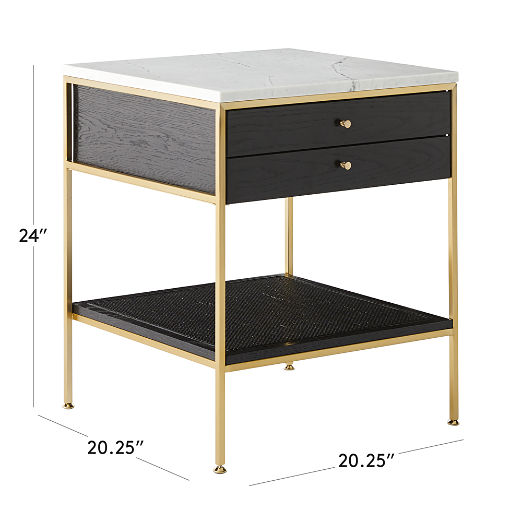 Connoisseur 20" Black Oak Wood 2-Drawer Nightstand with Marble Top by Paul McCobb