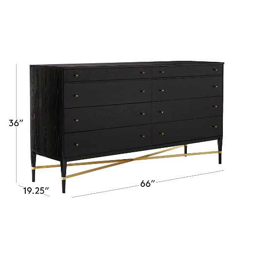 Connoisseur 66" Black Oak Wood 8-Drawer Dresser by Paul McCobb