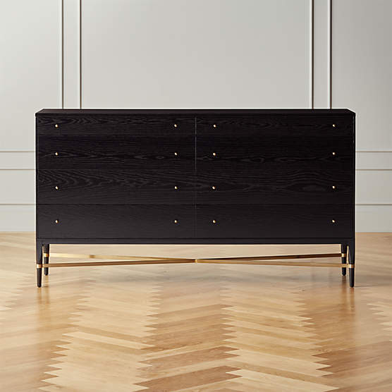 Connoisseur 8-Drawer Black Oak Wood Dresser Model 1006 by Paul McCobb