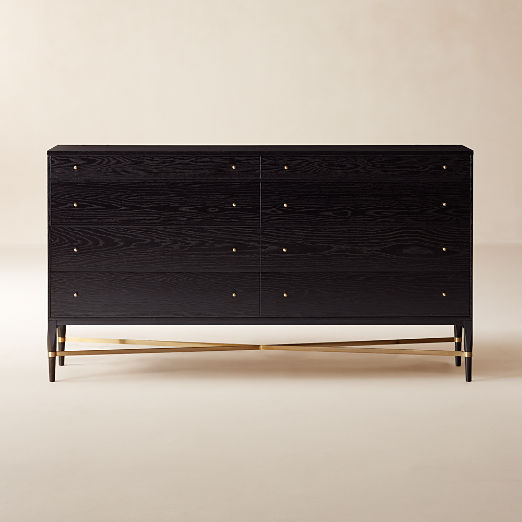 Connoisseur 66" Black Oak Wood 8-Drawer Dresser by Paul McCobb