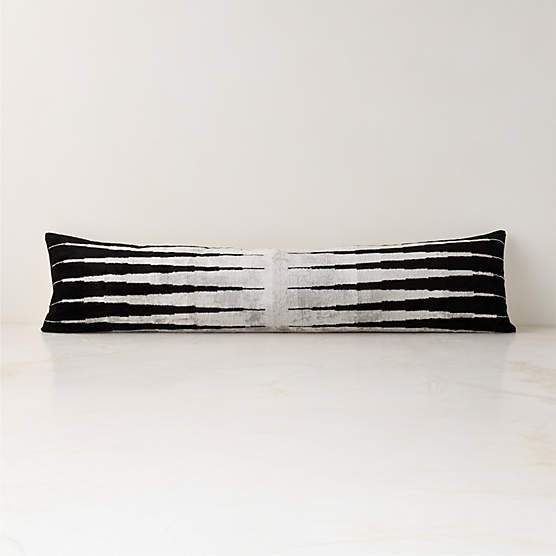 Constant Warm White and Black Turkish Silk Lumbar Pillow with Down-Alternative Insert 48"x12"