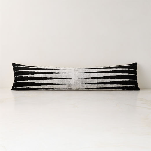 Constant Warm White and Black Turkish Silk Lumbar Pillow with Feather-Down Insert 48"x12"