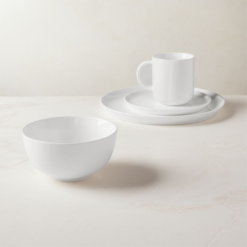 View Contact 4-Piece White Ceramic Dinnerware Set with Soup Bowl details