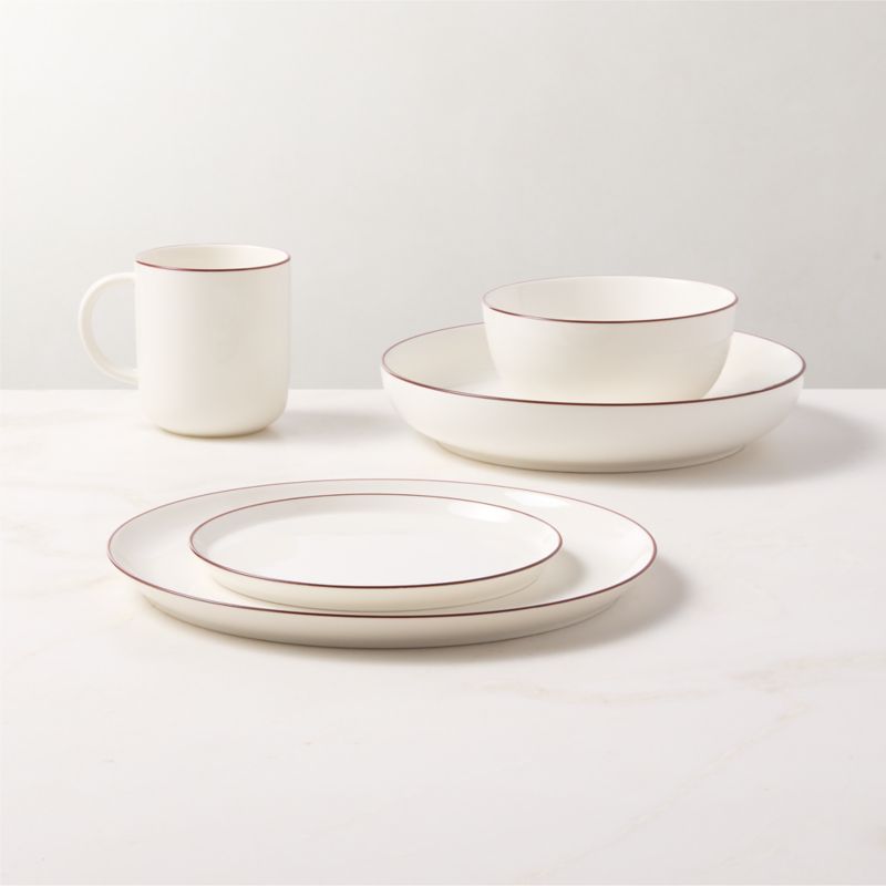 Contact 4-Piece Red Rim Ceramic Dinnerware Set with Soup Bowl - image 1 of 9