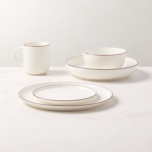 Contact 4-Piece Red Rim Ceramic Dinnerware Set