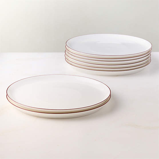Contact Red Rim Ceramic Dinner Plates Set of 8