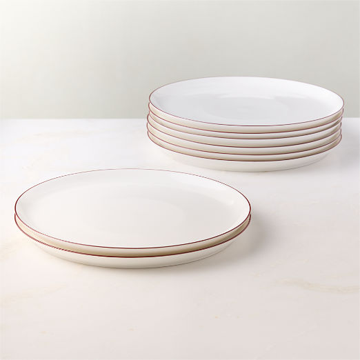 Contact Red Rim Ceramic Dinner Plates Set of 8
