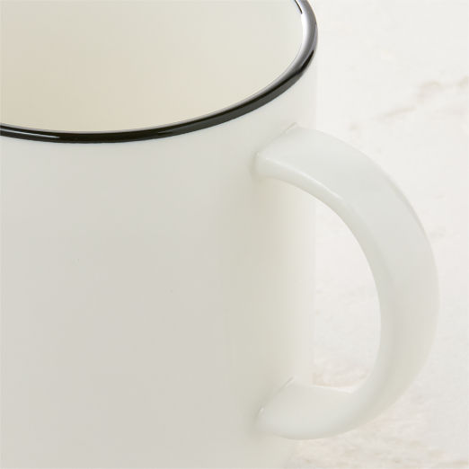 Contact White Ceramic Mugs Black Rim Set of 8